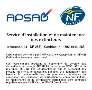 Qu'est-ce que la certification APSAD & NF Service ?