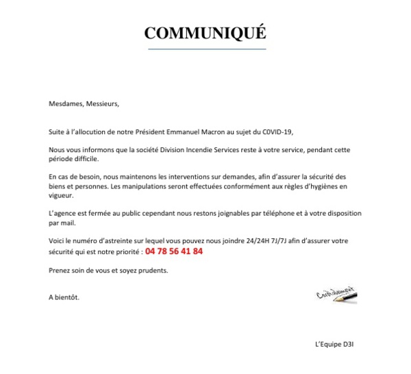 Communiqué - Mesures de prévention COVID-19