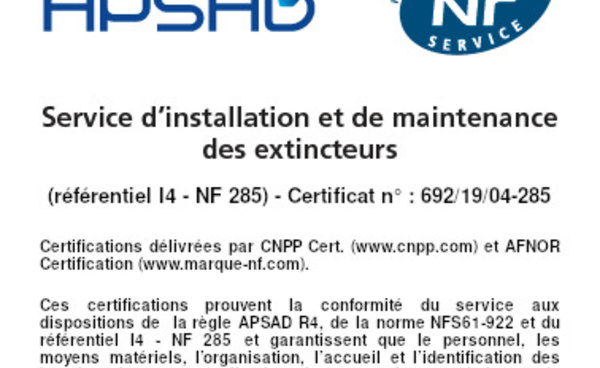 Qu'est-ce que la certification APSAD &amp; NF Service ?